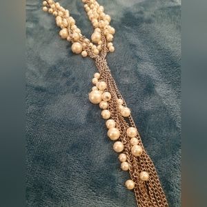 Silver Faux Pearl Knotted Necklace